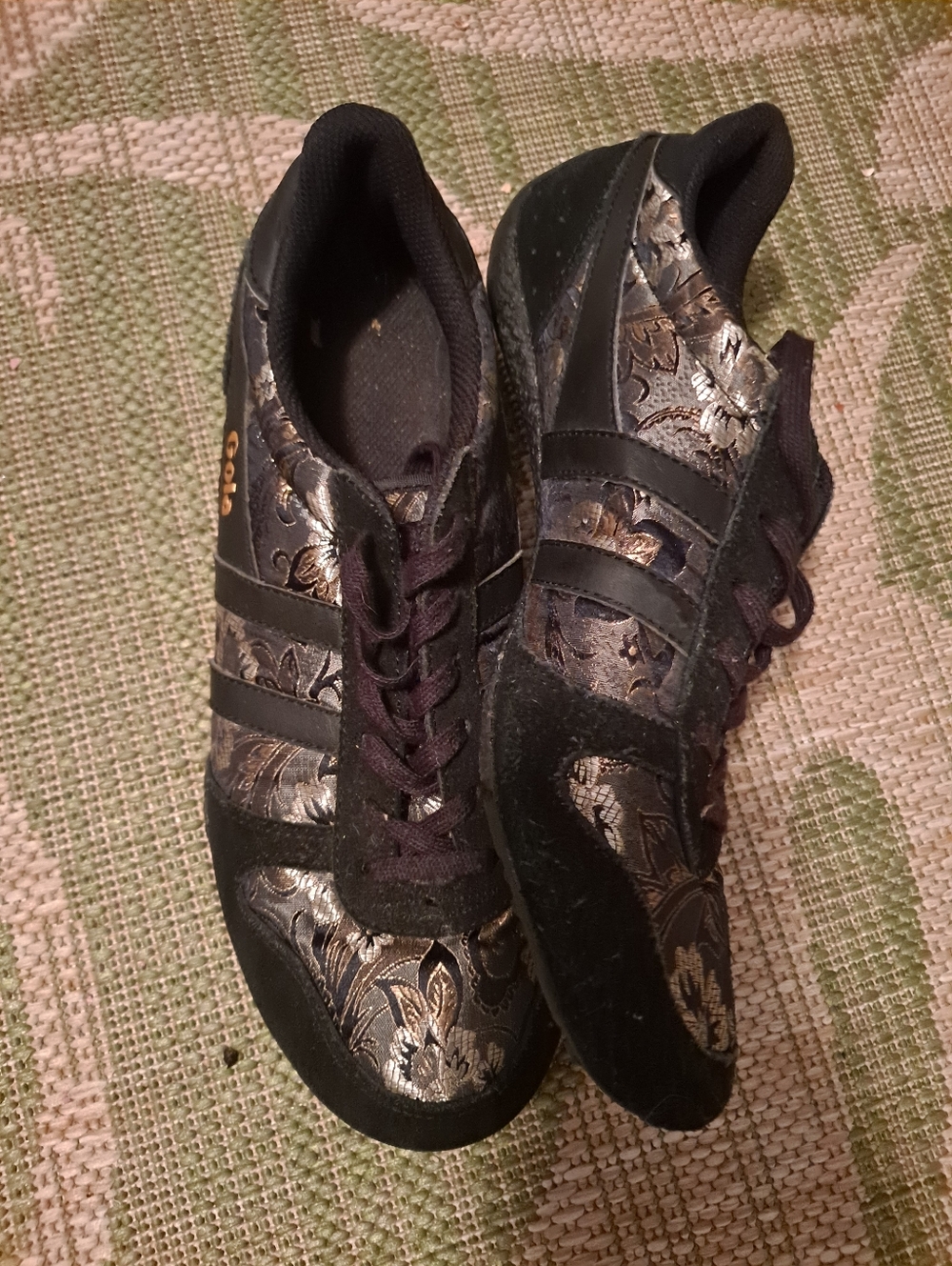 Gola Women's Chrysalis sneakers, Black and Gold Floral Athletic Style